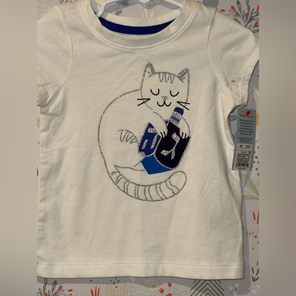 Dreidel Kitten Cat & Jack Glitter Sparkle Hanukkah T-Shirt 2T NWT